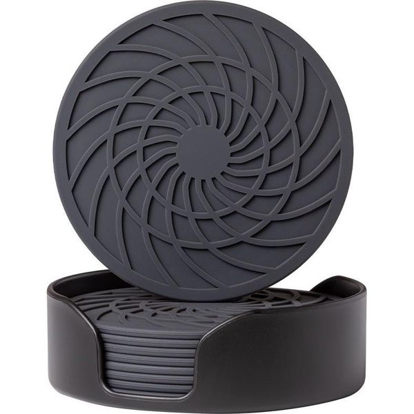 Inf Nuovi Sottobicchieri Rotondi In Silicone A Spirale Da 10 Cm, Set Da 8 Pezzi Grigio Scuro-image