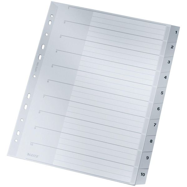 Leitz 1280-00-00 1280 Indice Numerico - 1-10, Pp, A4 Extra Largo, 10 Fogli, Grigio-image