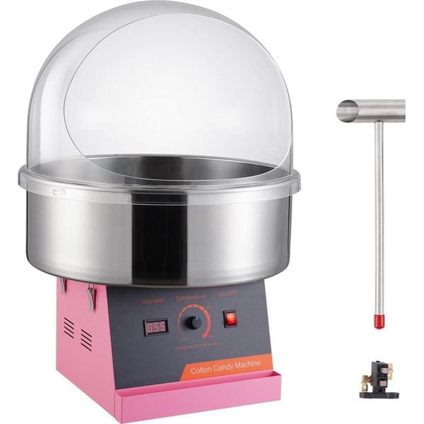 Macchina Per Zucchero Filato Elettrica - 1 Kw - Macchina Per Zucchero Filato Commerciale Con Coperchio - Ciotola E Cucchiaio Di Zucchero In Acciaio Inox - Ideale Per Feste Di Compleanno Per Bambini E Feste Di Famiglia - Rosa-image