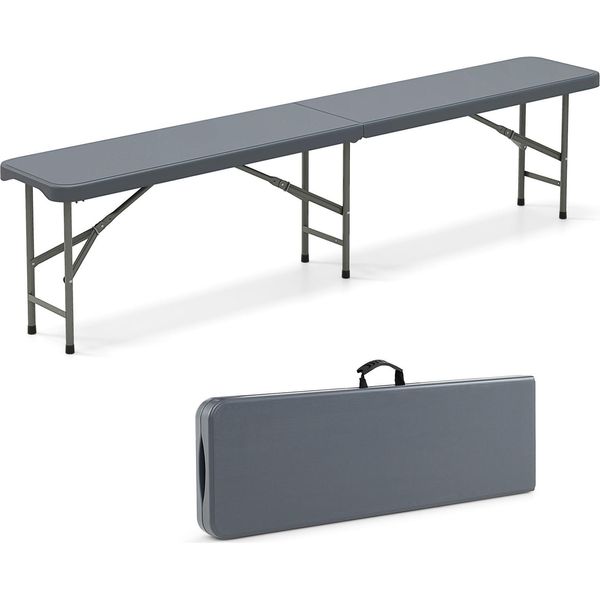 Costway Panca Per Birra Pieghevole, Panca Pieghevole In Plastica, Panca Per Tenda Da Birra Con Maniglia Per Il Trasporto, Panca Pieghevole, Panca Da Campeggio, Panca Da Giardino, Panca Fino A 600 Kg 180X30X43 Cm Grigio-image