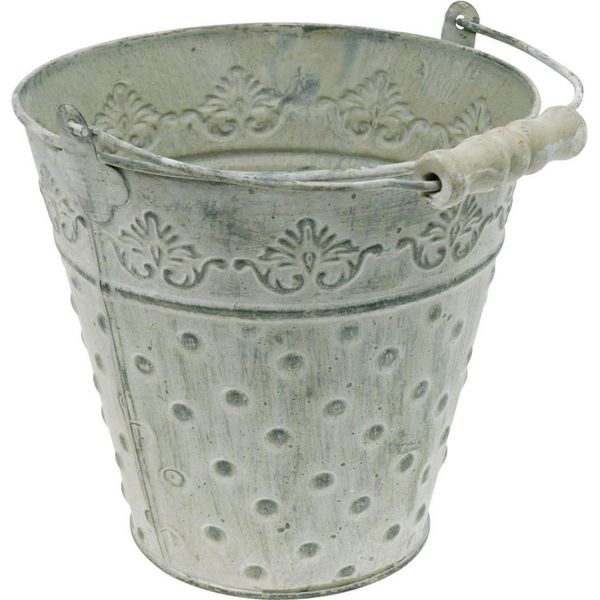 Secchio Decorativo Bianco Lavato Ø20,5 Cm Fioriera Vintage In Metallo-image