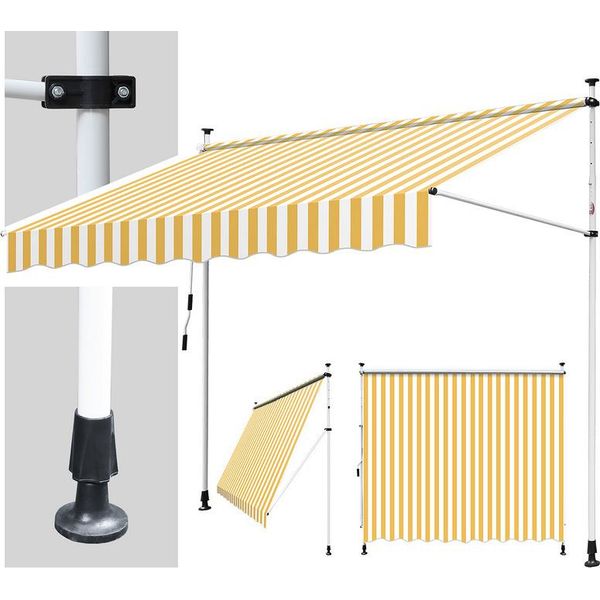 Tenda Da Sole Fiqops Resistente Ai Raggi Uv E All'acqua, Retrattile 2M, Gialla E Bianca-image