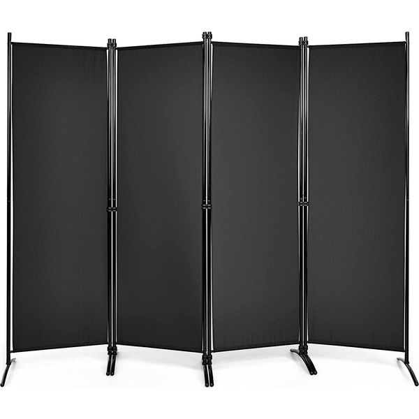Costway Parete Divisoria In 4 Parti, Altezza 173 Cm, Parete Divisoria Pieghevole, Schermo A Parete Per La Privacy, Schermo A Parete Con Struttura In Metallo, Per Casa, Ufficio, Terrazza (Nero)-image