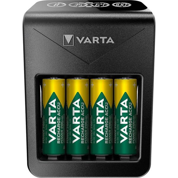 4X Varta 64761 Varta Lcd Plug Charger+ (Tipo 57687) Incl. 4X Aa 2100 Mah, Nero - Carica Contemporaneamente 1X Batteria Ricaricabile Da 9 V O Fino A 4X Batterie Ricaricabili Aa O Batterie Ricaricabili Aaa (Nimh)-image