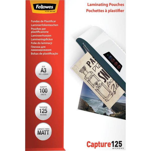 Fellowes 5328601 Pellicola Di Laminazione Fellowes A3 125 Mic Opaca - 100 Pezzi-image