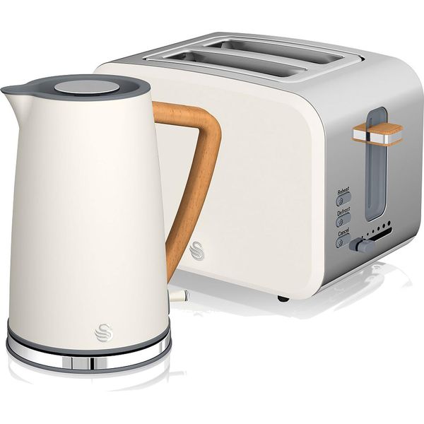 Swan STP2090WHTNEW Set Per La Prima Colazione, Senza Fili, 1,7L Tostapane A Fessura Larga 2 Bianco Nordico Bianco-image