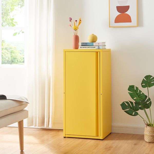 Armadio In Metallo 'BurlöV' Con 1 Anta E 2 Ripiani Acciaio 88 X 40 X 35 Cm Giallo-image