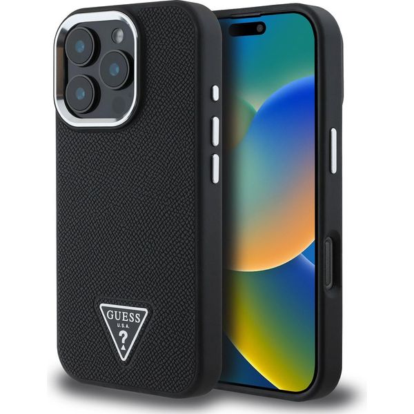 Guess Guhmp16Xpgtspsk Custodia Rigida Per Iphone 16 Pro Max 6.9 Czarny/Nero Triangolo Granulato Magsafe-image
