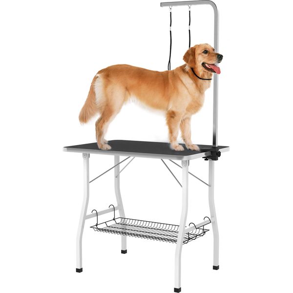 Tavolo Da Toelettatura Per Cani Pawhut, Tavolo Da Trimming Per Cani, Tavolo Da Tosatura Pieghevole, Tavolo Da Toelettatura Per Animali Domestici Con Cesto In Rete, Imbracatura, Per Asciugare Il Pelo, Caricabile Fino A 40 Kg-image