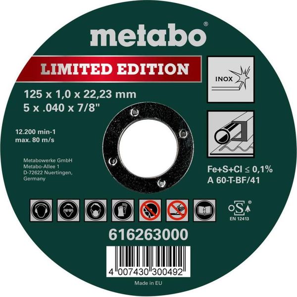Metabo Limited Edition 125 X 1,0 X 22,23 Mm, Inox, Disco Da Taglio, Versione Diritta 100 Pz-image