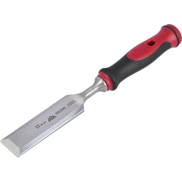 Scalpello Con Manico Rosso-Nero 2K, 32 Mm, Scalpello Professionale Stubai Per Una Lavorazione Precisa Del Legno, Scalpello Per Falegnami E Carpentieri-image