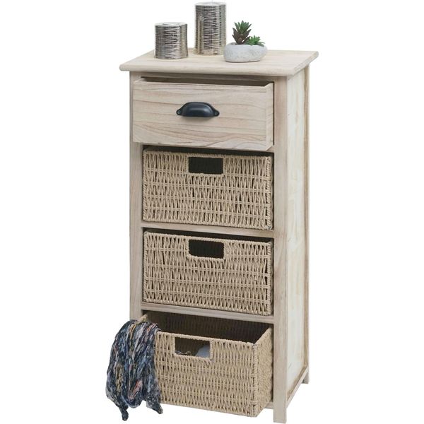 Cassettiera HWC-K84 Con Cestoni, Mobile Cassettiera, Legno 83X40X29Cm ~ Naturale, Cestoni Marrone Chiaro-image