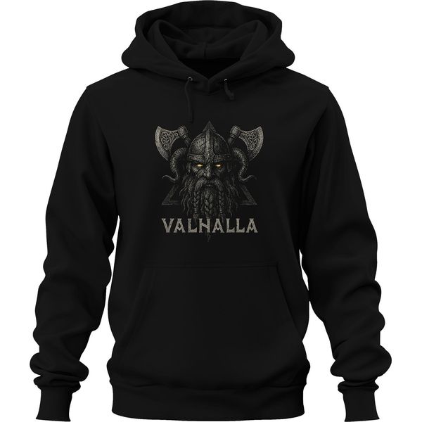 Valhalla Guerriero Vichingo Odino Ascia Mitologia Norrena Berserker Unisex Felpa Con Cappuccio, Nero, Xl-image