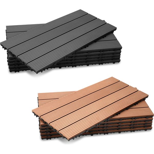 Tolletour 6 Piastrelle Per Patio In Wpc 30X60Cm, Piastrelle A Incastro In Plastica Effetto Legno, Piastrelle In Legno Antiscivolo, Marrone - 1Mq-image