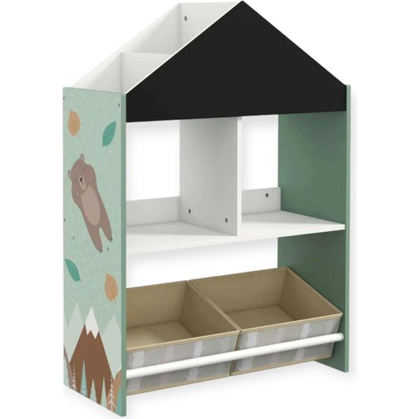 Scaffale Per Bambini A Forma Di Casa Con Lavagna E Spazio Di Archiviazione, Organizzatore Di Giocattoli-image