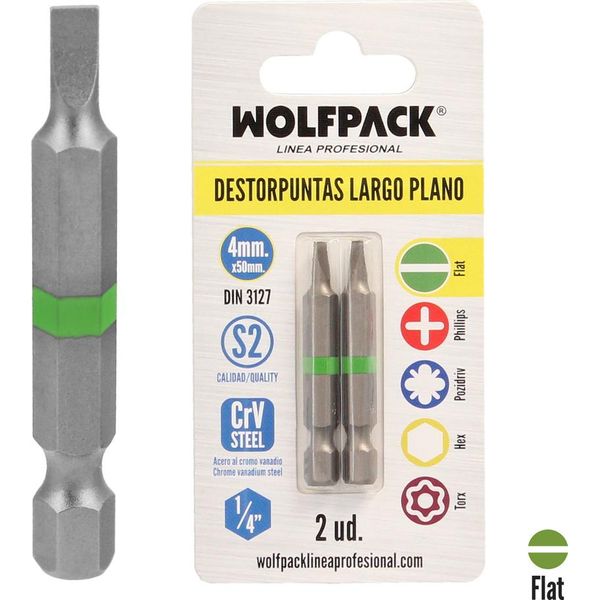 Punte Lunghe Piatte Per Cacciavite 4 Mm (2 Pezzi). Acciaio Al Cromo Vanadio S2. Punte Esagonali, Cacciaviti,-image