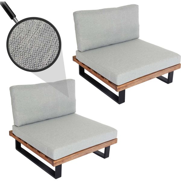 Set Di 2 Sedie Lounge HWC-H54, Poltrona Da Giardino, Legno Di Acacia Filato, Alluminio ~ Marrone Chiaro, Rivestimento Grigio Chiaro-image