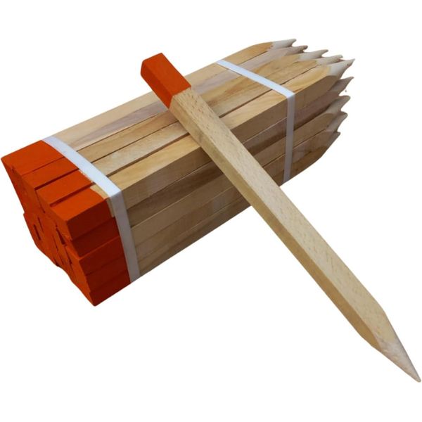100 Paletti In Legno Di Faggio 25X25 Mm 40 Cm Punta Arancione Verniciata – Paletti Geodetici Da Giardino E Recinzione Robusti-image
