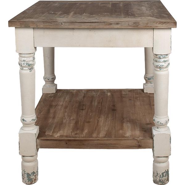 Clayre & Eef Tavolino 80X80X85 Cm Legno Bianco Marrone-image