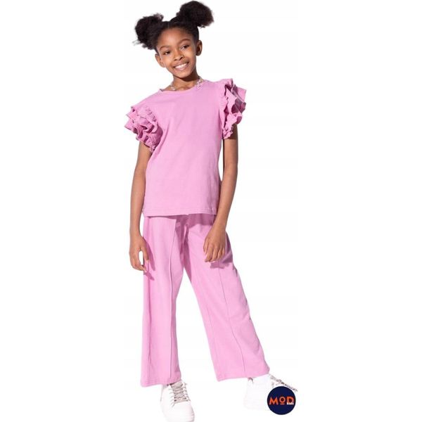 Mod Jeans | Set Estivo Bambina -Viola - T-Shirt Con Volant - Pantaloni Comodi Ed Elasticizzati - Ideale Per La Scuola E Il Tempo Libero Taglia 134, Età 9 Anni-image