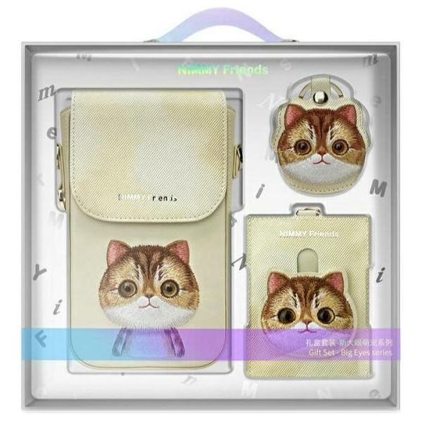Nimmy Set 3W1 Borsa Telefonica + Portafoglio + Custodia Localizzatore Khaki Big Eyed Pet 2.0 Gatto-image