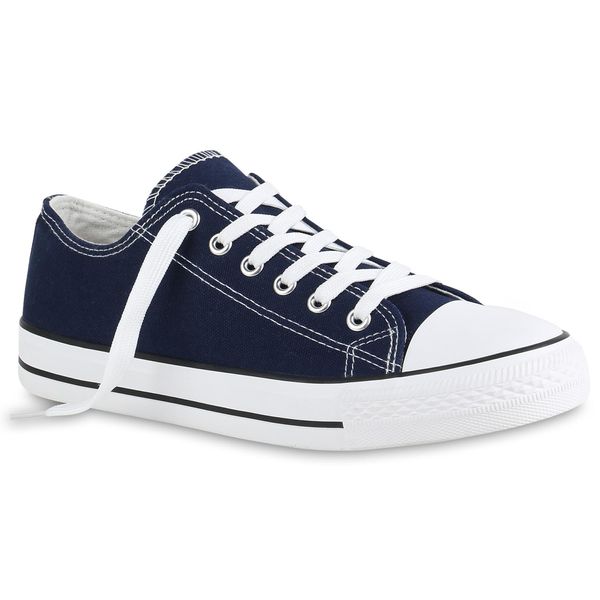 Mytrendshoe Uomo Sneaker Basse Tela Tessuto Scarpe Formatori Allacciate 820606, Colore: Blu Scuro, Taglia: 36-image