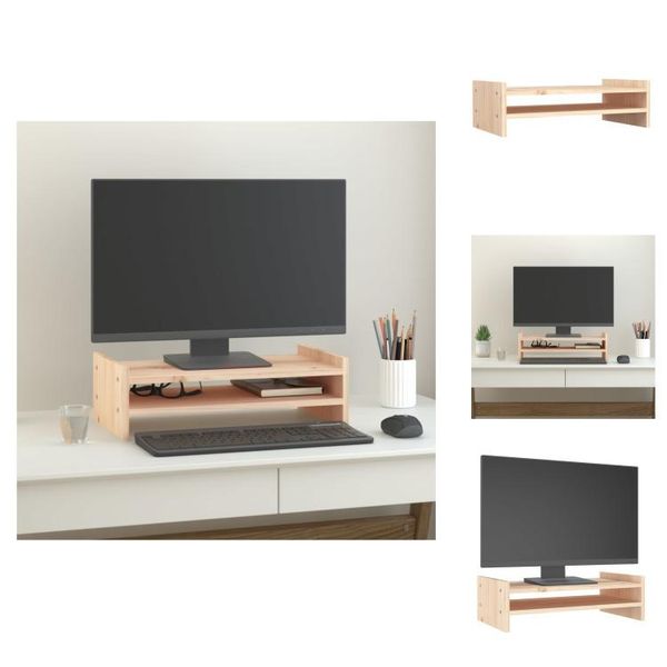 Vidaxl Supporto Per Monitor 50X27X15 Cm In Legno Di Pino Massiccio - Supporto Per Monitor Di Computer-image
