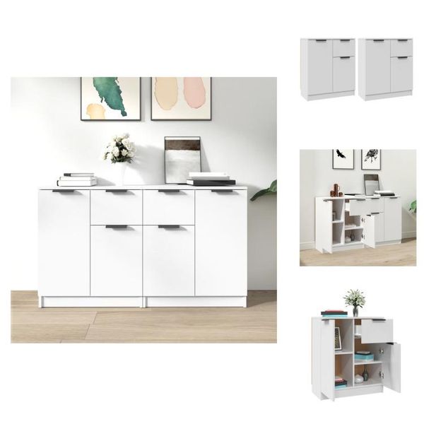 Vidaxl Credenze 2 Pz. Bianco 60X30X70 Cm Materiale A Base Di Legno - Credenze-image