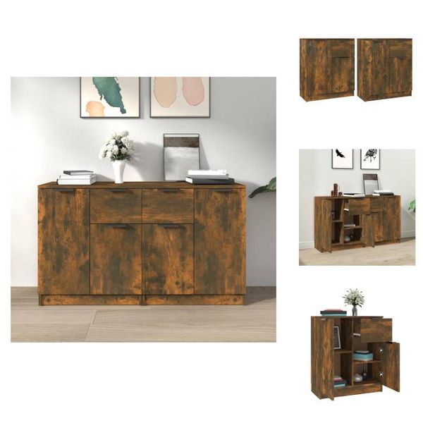 Vidaxl Credenze 2 Pz. Rovere Affumicato 60X30X70 Cm Materiale A Base Di Legno - Credenze-image