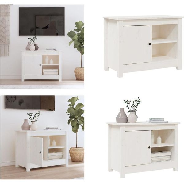 Vidaxl Mobile Tv Bianco 70X36,5X52 Cm In Pino Massiccio - Mobile Tv - Mobile Tv - Mobili Tv - Porta Tv-image