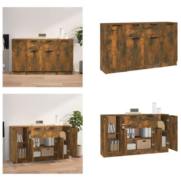 Vidaxl Credenze 3 Pezzi. Materiale In Legno Di Quercia Affumicata - Credenza - Credenze - Mobile - Mobile Credenza-image