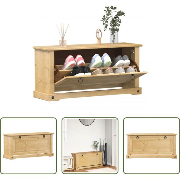 The Living Store Scarpiera 99X32X47 Cm In Legno Di Pino Massiccio-image