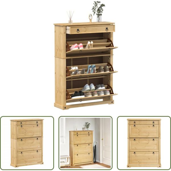 The Living Store Scarpiera 99X32X138 Cm In Legno Di Pino Massiccio-image