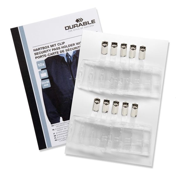 Durable Portabadge Chiuso Con Clip Per 1 Tessera Busta 10 Pezzi, 10 Pezzi, Trasparente, 869819-image