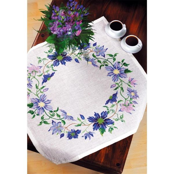 Eva Rosenstand Set Tovaglia Punto Croce "Clematis, Blu"", Schema Di Conteggio, 82X82Cm"-image