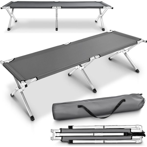Tresko Xxl Lettino Da Campeggio 210 X 90 X 42 Cm Lettino Da Campeggio Pieghevole Fino A 150 Kg Xxl Grigio-image