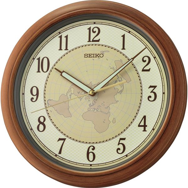 Seiko QXA825B Orologio Da Parete Con Mappa Del Mondo Marrone-image