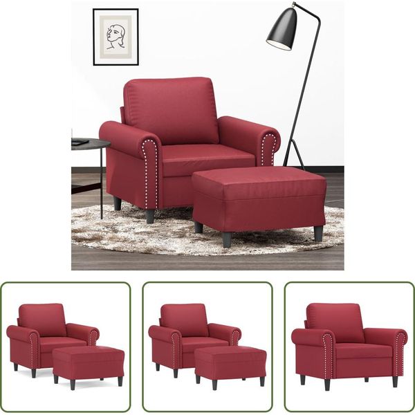 The Living Store Poltrona Con Poggiapiedi Rosso Vino 60 Cm In Ecopelle-image