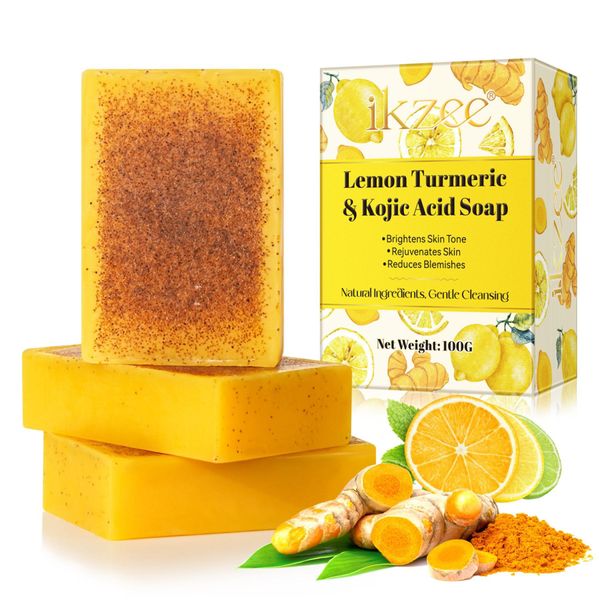 Sapone Alla Curcuma Sapone All'acido Kojico Sapone Al Limone Sapone Per Il Viso Sapone Per La Pelle, 3X 100G-image