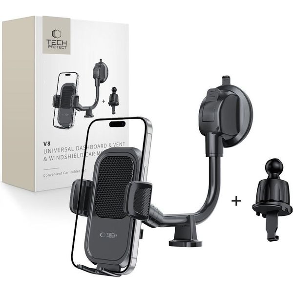 Tech-Protect V8 Supporto Universale A Braccio Lungo Per Cruscotto E Parabrezza Dell'auto Nero-image