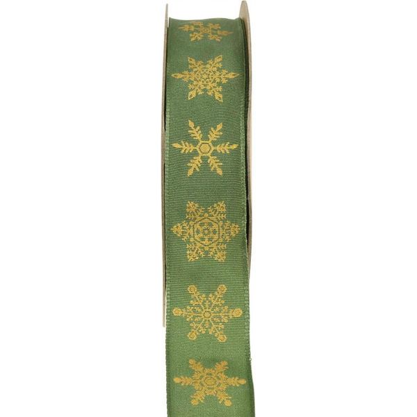Nastro Natalizio Verde Giallo Con Fiocchi Di Neve, Nastro Con Bordo In Filo Metallico 25 Mm X 15 M Per Decorazioni E Regali Festivi-image