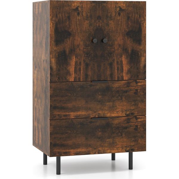 Credenza In Legno Costway, Mobile Buffet Con Gambe In Metallo, Cassetti E Ante, Mobile Contenitore, 60X41,5X102Cm, Caffè-image