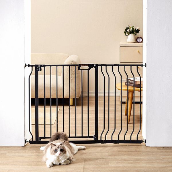 Cancelletto Di Sicurezza Per Porte, Cancelletto Di Sicurezza Per Scale, Larghezza 749-1229 Mm Cancelletto Per Bambini, Cancelletto Per Animali, Cancelletto Per Scale, Girevole Su Due Lati Altezza 762 Mm, Cancelletto Per Bambini Nero Senza Foratura-image