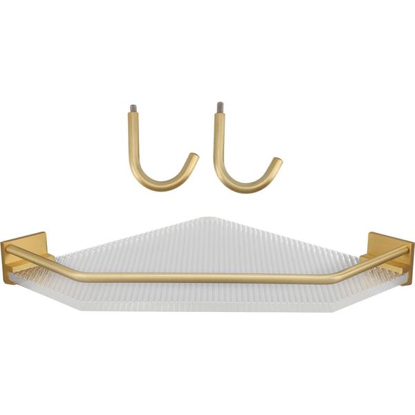 Scaffale D'angolo Montato A Parete In Acrilico Punch Free Scaffale Galleggiante Montato A Parete Bagno Cucina Storage Rack Oro Con Gancio-image