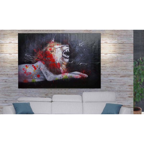 Pittura Ad Olio Leone HWC-H25, Tela Murale Pittura Murale, Dipinto A Mano Xl Murale ~ 100X150Cm-image