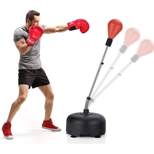 Costway Punching Ball 140-158Cm Regolabile In Altezza, Set Di Sacco Da Boxe Autoportante, Punching Ball In Piedi Con Supporto Riempibile, Set Da Boxe-image