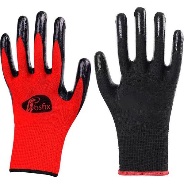 Guanti Da Lavoro Rosfix L/10 - Poliestere Senza Cuciture, Rivestimento In Lattice, Nero | Antiscivolo, Traspirante, Edilizia, Montaggio, Logistica-image