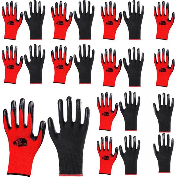 Rosfix Set Di Guanti Da Lavoro, Taglia L/10 – 10 Paia, Poliestere, Rivestimento In Lattice, Rosso/Nero | Protezione, Comfort, Edilizia, Montaggio-image