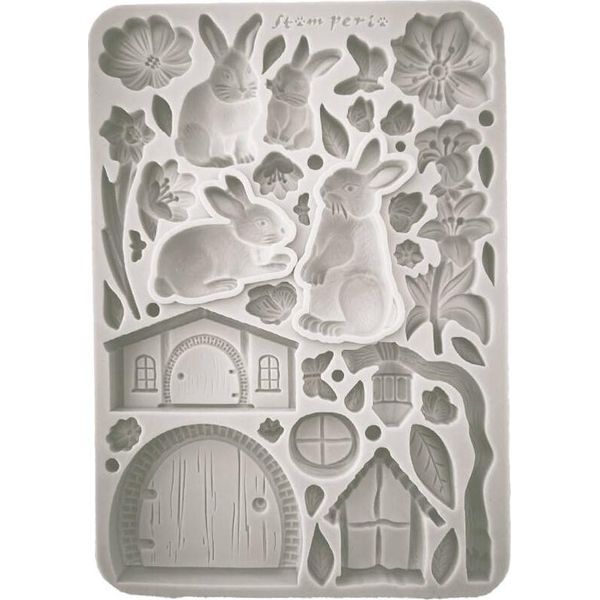 Stamperia Silicone Stampo Per Colata, Coniglio E Fiori Il Paradiso Dei Conigli-image