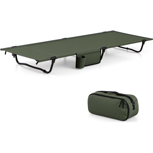 Lettino Da Campeggio Costway 193 X 70 Cm, Lettino Da Campeggio Ultraleggero Con Tasca Laterale, Letto Pieghevole Portatile, Lettino Da Campeggio 150 Kg Di Portata Verde-image
